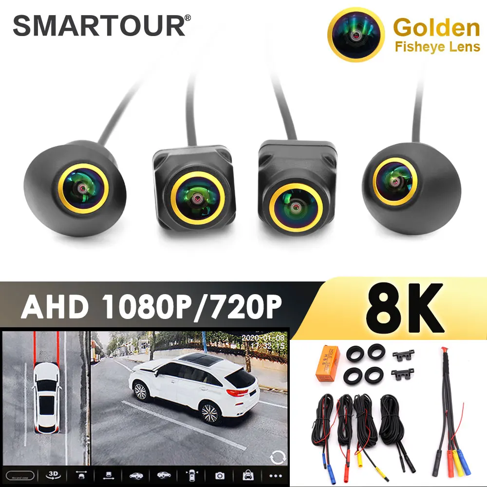 Kamera samochodowa 360° panoramiczny widok 360 stopni 1080P AHD System kamer widzenia z boku (prawy+lewy), z przodu i z tyłu, do radia samochodowego z Android Auto, z funkcją widzenia w nocy.