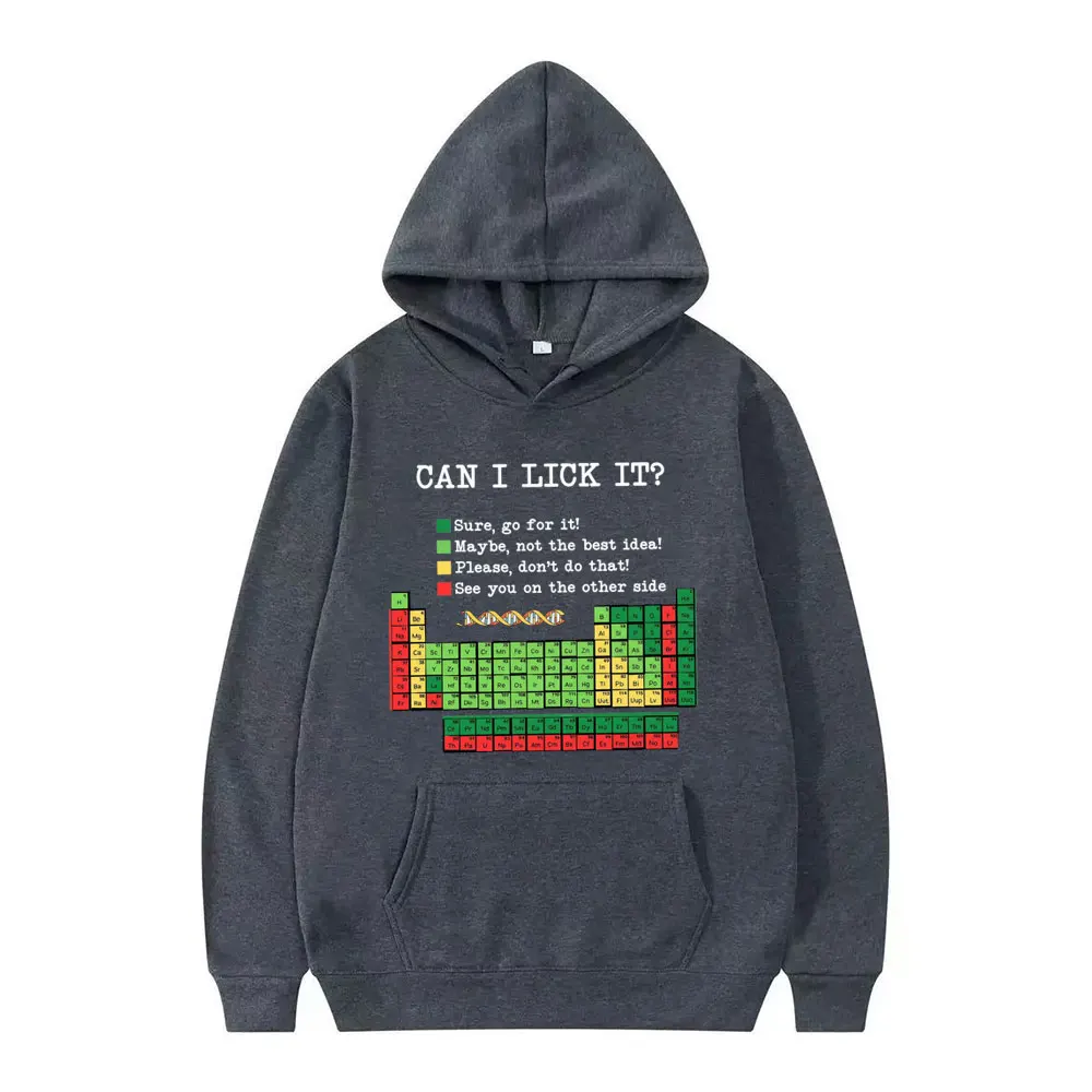 Grappige periodiek systeem "Kan ik het lik? Chemie Print Hoodie Mannen Vrouwen Casual Hoodies Lange Mouwen Hip Hop Vintage Sweatshirts Top