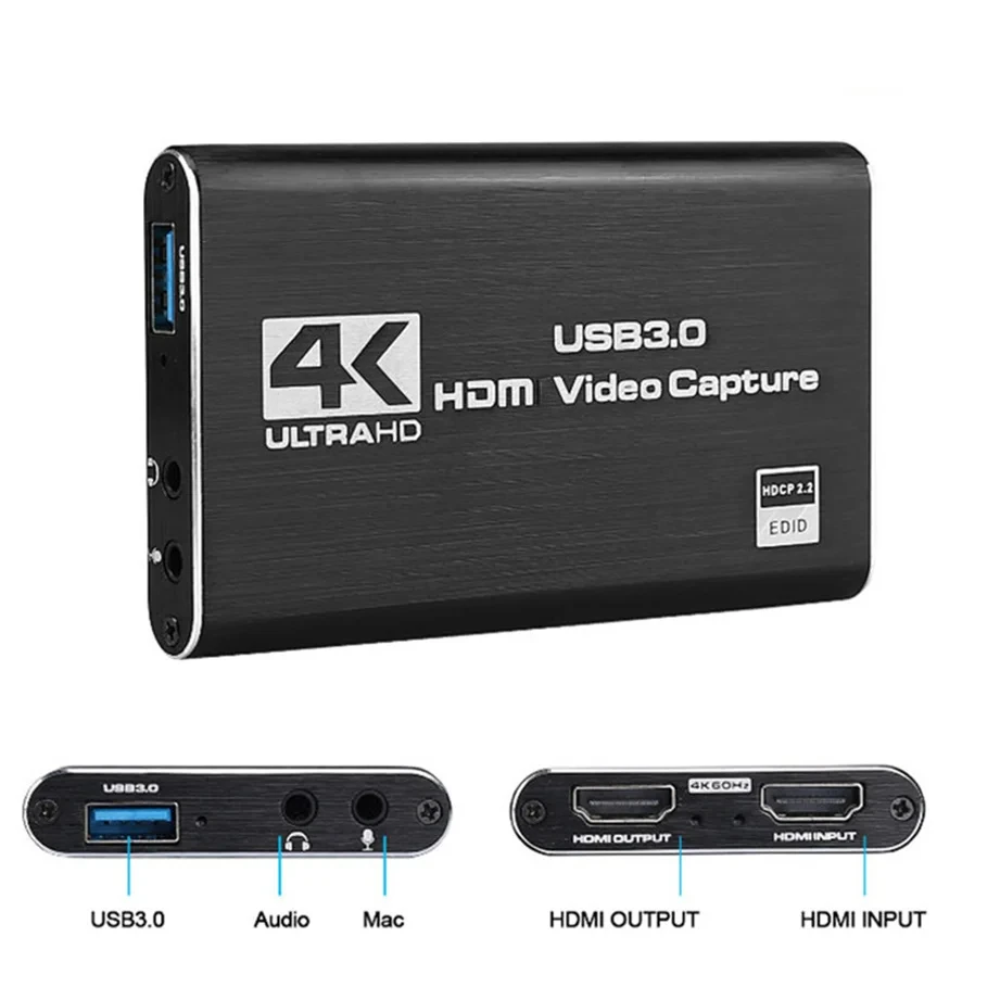 4K USB 3.0 Video Capture Card HD-compatible 1080P 60fps HD Video Recorder Grabber For OBS Capturing Game Card Live