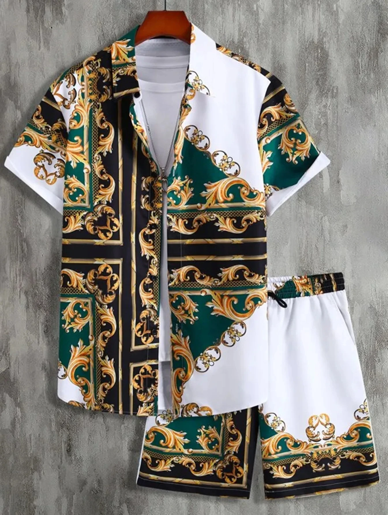 

Fashion Hawaiian Suit Print Men Shirt 2Pcs Set Luxury 3D Print Holiday Set Short Sleeve Casual Shirt Beach Two Piece Man Sets