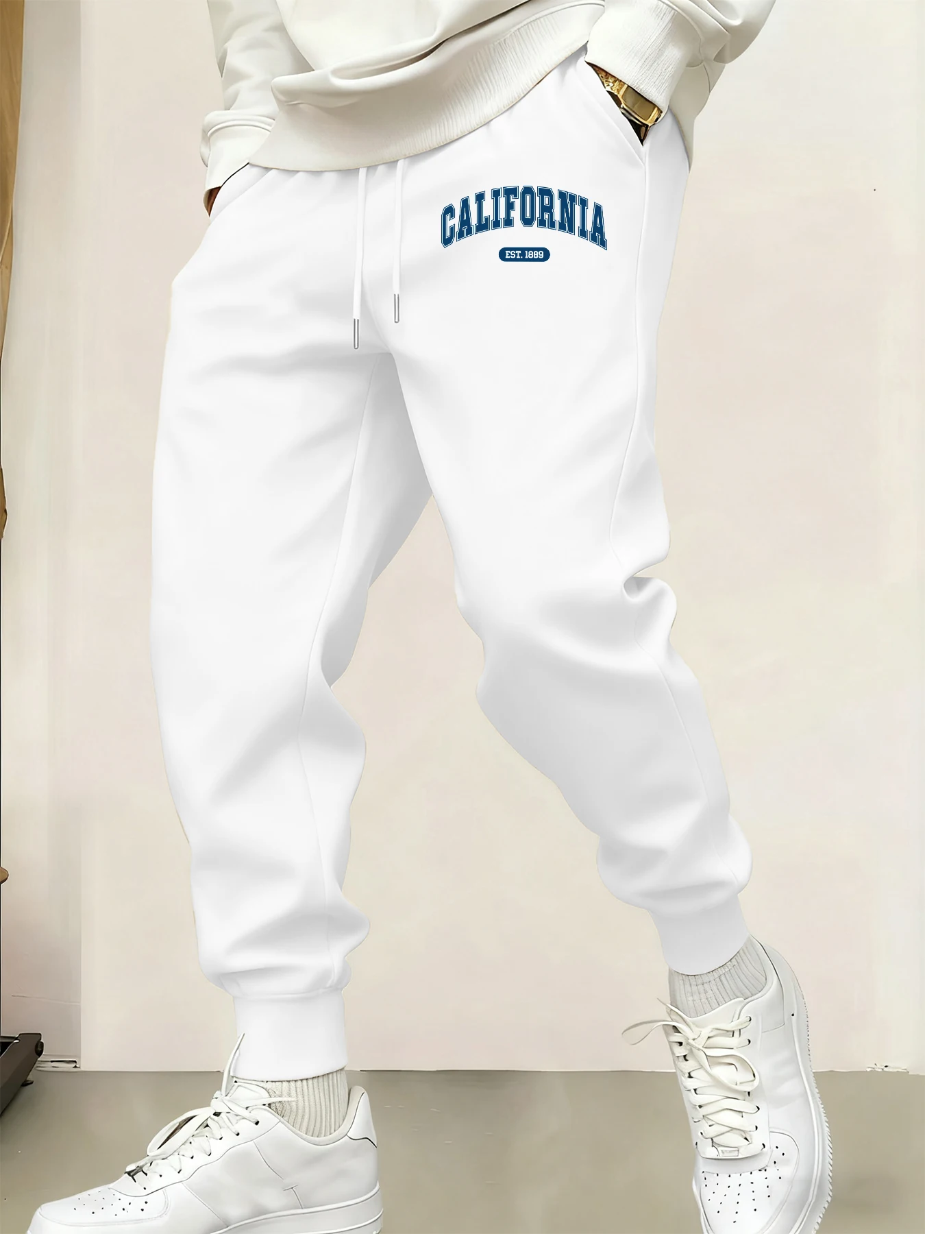 

California Est 1889 Creative Letter Print Mens New Drawstring Street Sweatpant Pocket Fleece Trousers Warm 10 Colors Sportpants