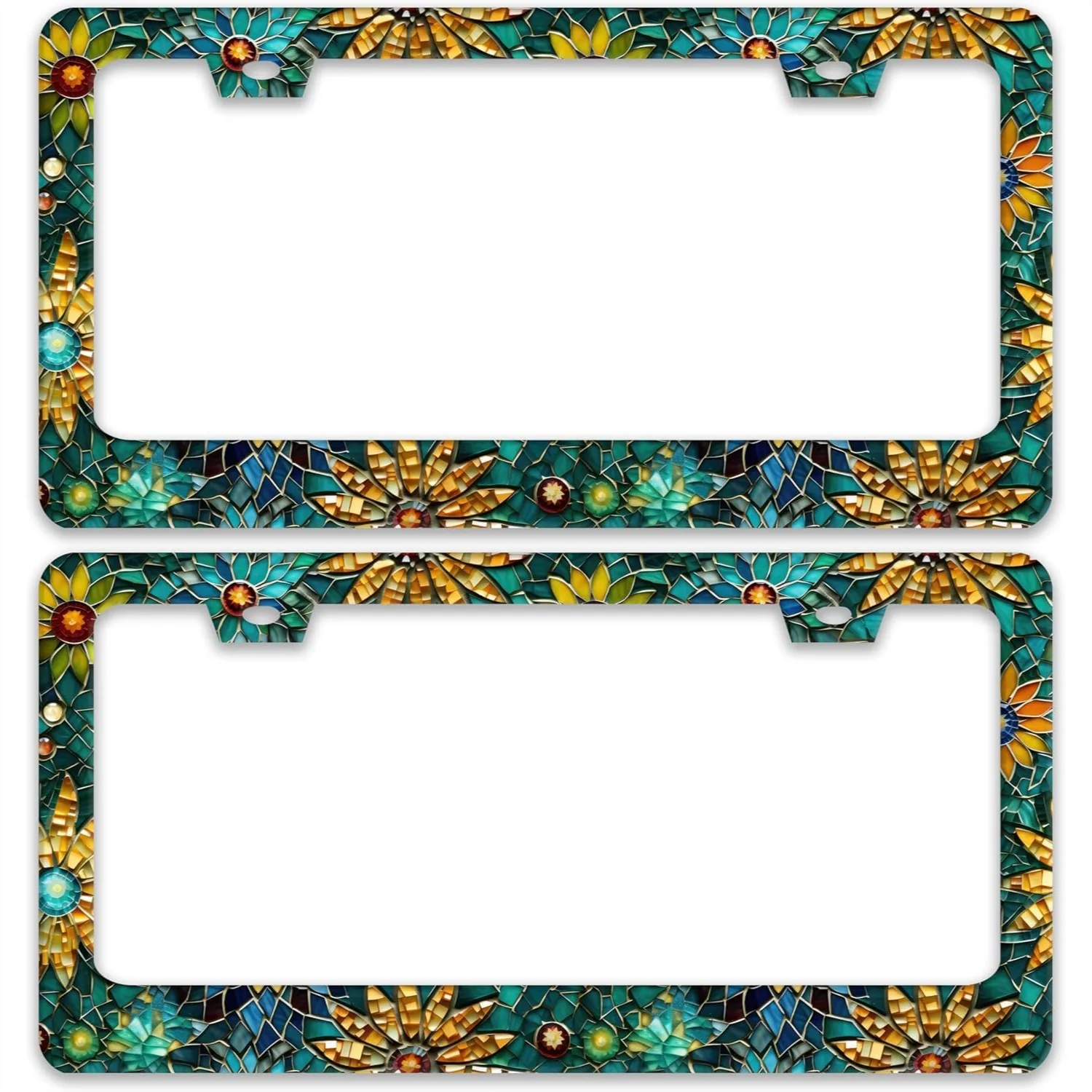 

2 Pack Glass Flowers License Plate Frame, Stainless Steel Auto Bracket for US Cars, 6x12 Inch