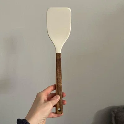 Acacia Wood/Silicone Turner Cream Silicone and wood cooking turner Silicone head and acacia wood handle