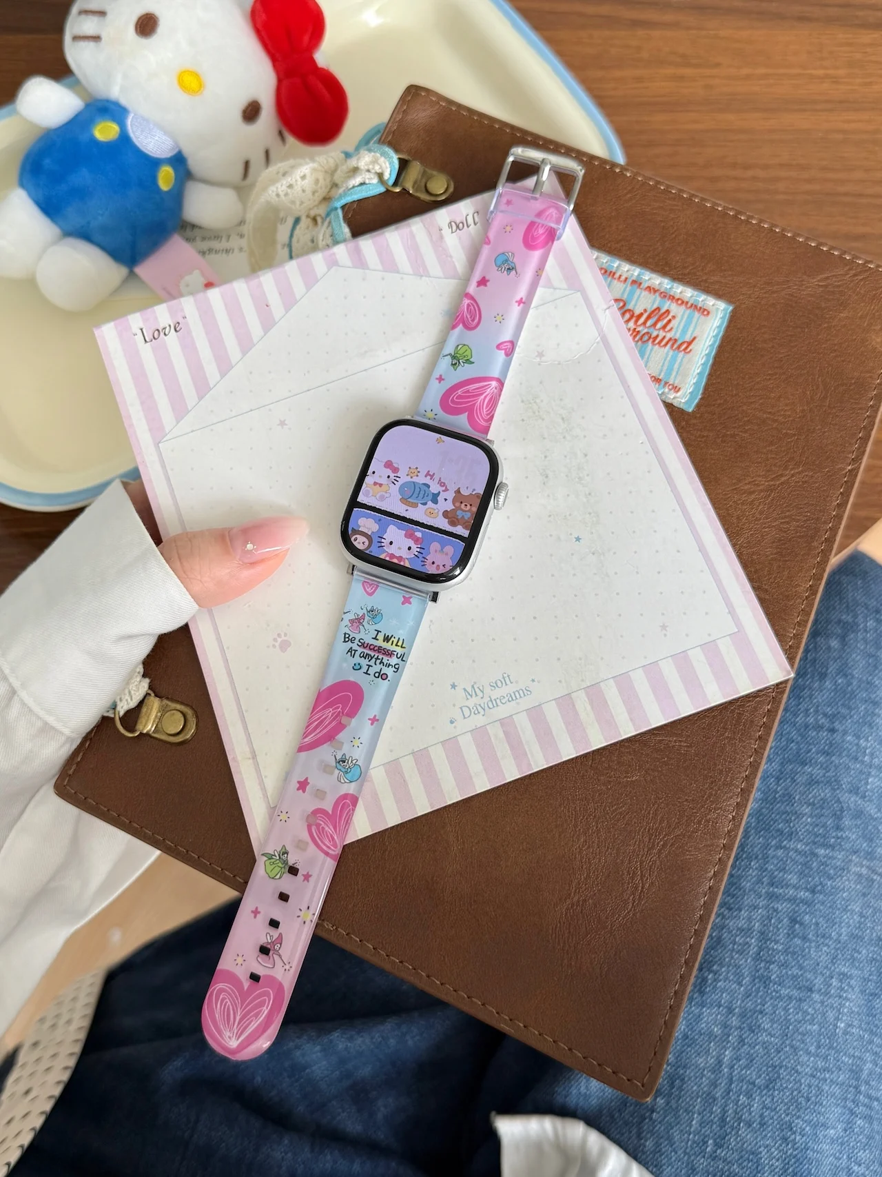 Transparent Printed Strap For Hello Kitty Apple Watch Ultra SE 11 10 9 8 7 Fits 38/41/45/49mm Sweet Replacement Wristband view 3