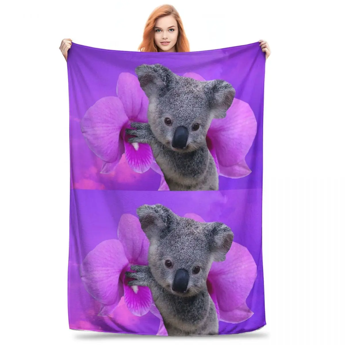 Koala And Orchids Blankets Flannel Super Soft Sofa Throw Blankets For Couch Bedding Office Throws Bedspread Quilt