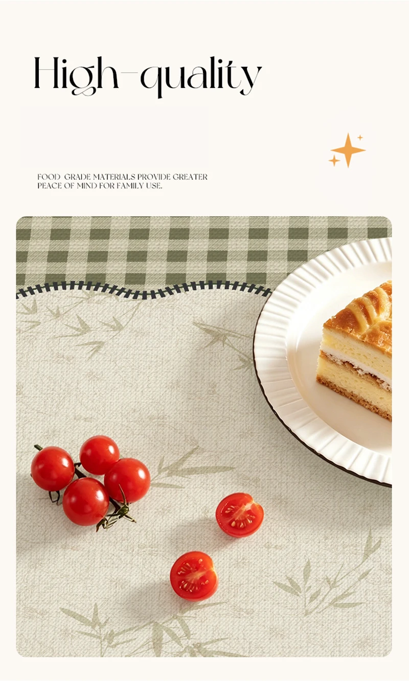 Green Retro Plaid Waterproof Tablecloth High-Quality Pvc Oil-Proof Table Mat for Living Room No-Wash Dining Aesthetic Room Decor