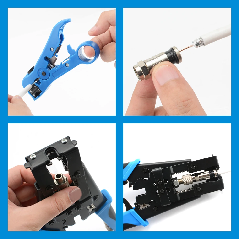CCTV-Kamera-Installationswerkzeug-Set, Kompressionszange für F/BNC/RCA-Anschluss, RG-58/59/62/6 (3C/4C/5C), Typ Kabelabisolierer-Set – Detail 5