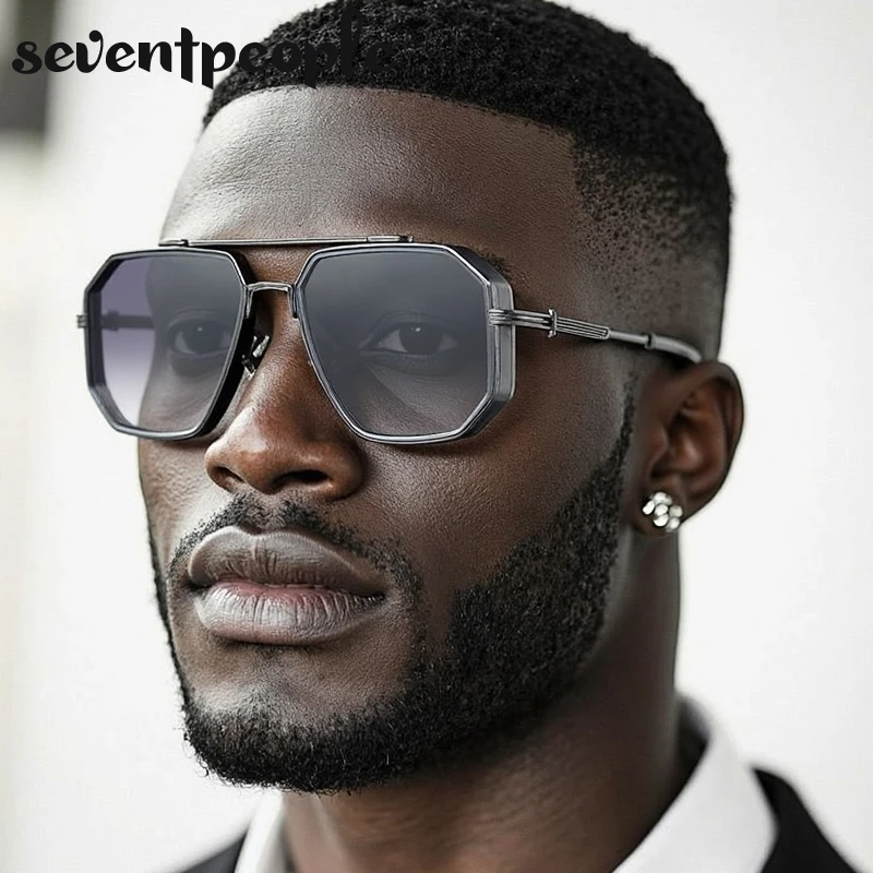 

Steampunk Oversized Square Sunglasses Men 2025 Luxury Brand Vintage Metal Frame Double Beam Sun Glasses For Male Driving Shades
