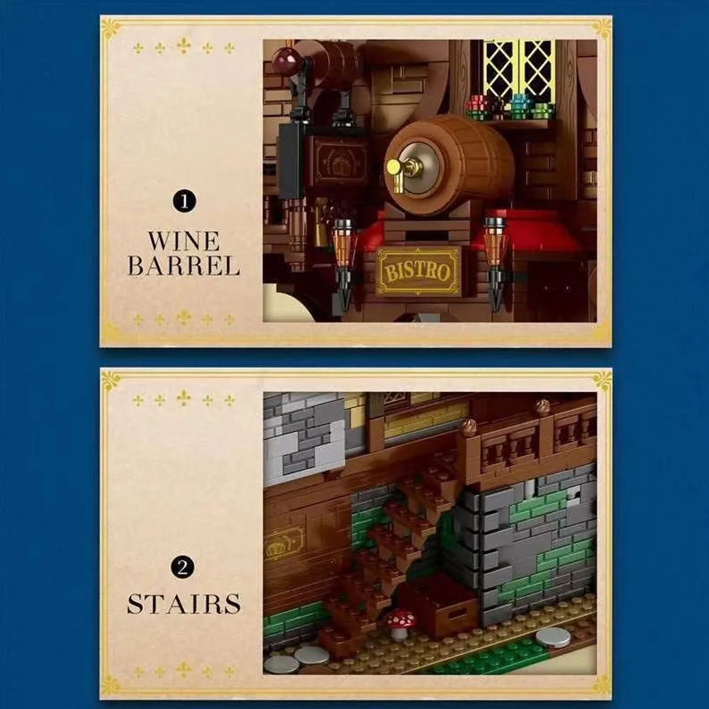 Mittelalterliche Taverne Bausteine Europäische Street View Architektur MOC set Modell Ziegel Desktop Display Ornamente Spielzeug Kinder 3114 stücke