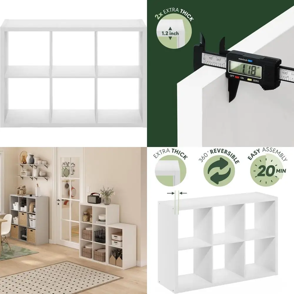

CUBICLE Book Shelf, 6-Cube Bookshelf, Thick Frame Horizontally & Vertically Reversible Bookcase with Open Back, 14.6" x 44" x 30