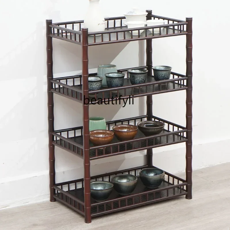 S Retro Bamboo Multi-camada Prateleira Multi-funcional Rack de Piso Simples Teaware Display Prateleira de Armazenamento