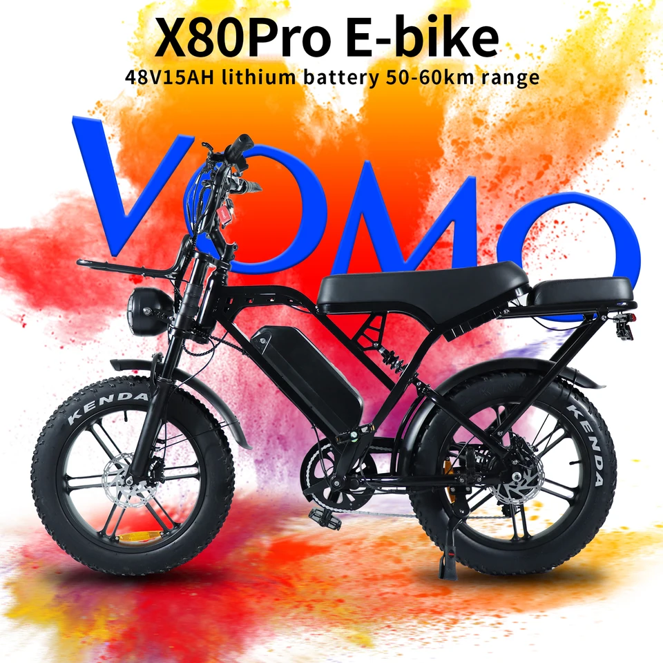 The X80Pro Ebike 20-Inch Fat Tire Electric Bicycle Is an Adult Electric Bicycle with a 1000W Motor, a 48V 15Ah Battery, a Range of 50-60 Kilometers, a Top Speed of 28 Mph, 7-Speed Gearing, Hydraulic Brakes, and Comfortable Shock Absorption. image 3