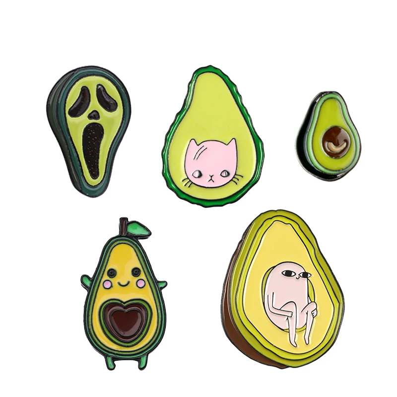 Avocado Enamel Pins Custom Fresh Fruit Brooches Bag Clothes Lapel Pin Cartoon Ghost Cat Pear Badge Funny Meme Jewelry Gift Kids