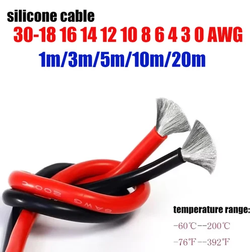 Cables de silicona 0 3 4 6 8 10 12 14 16 18 20 AWG Rojo Negro 12v Cable eléctrico automático para inversor de batería Solar de coche electrodoméstico