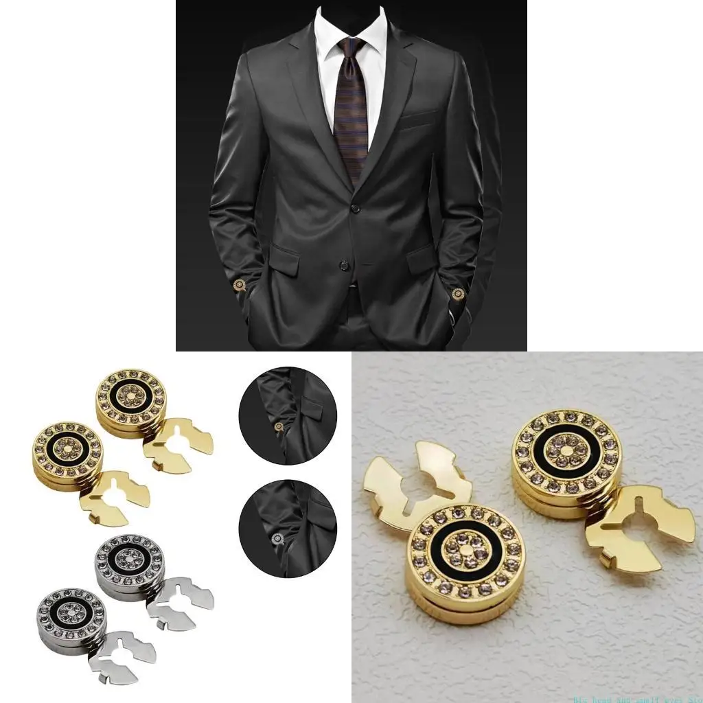 581C 1 Pair Man Round Button Covers Korean Styles Cufflinks Rhinestones Cuff Links