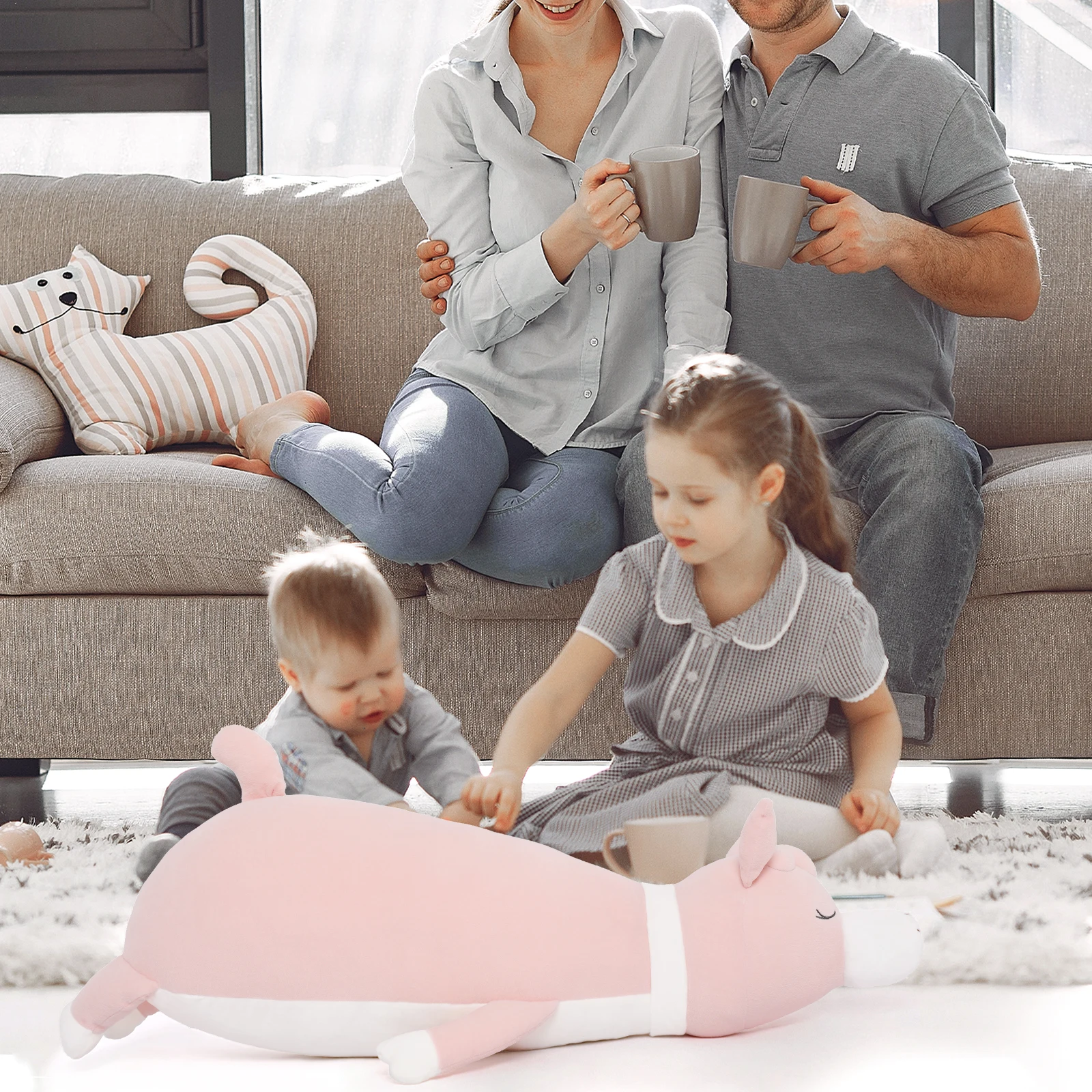 وسادة خروف قطيفة عملاقة فائقة النعومة مقاس 90 سم - لعبة حيوانات محشوة رقيقة كبيرة للمعانقة، وسادة زخرفية لغرفة النوم والصالة