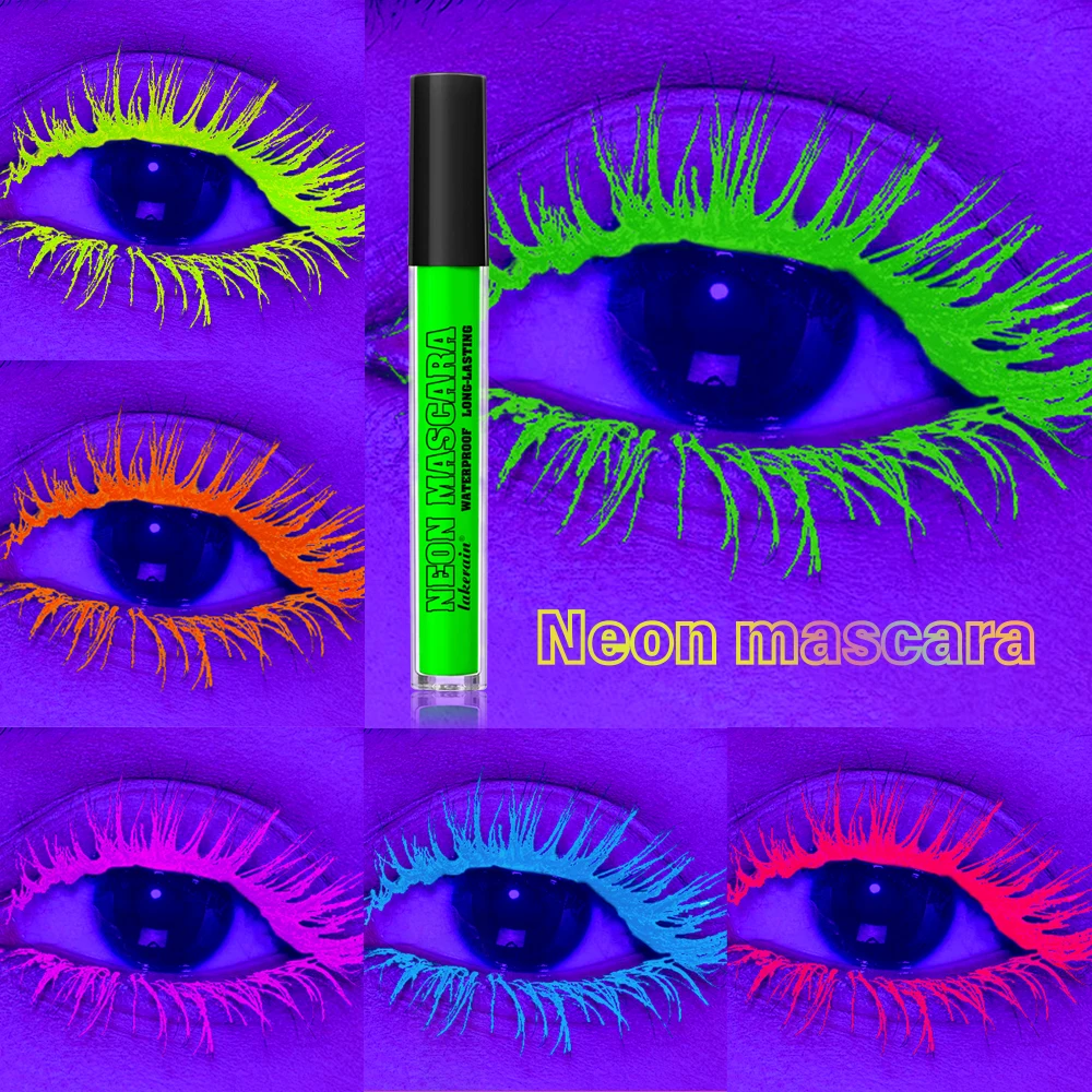 Halloween Carnival Party Makeup 6Colors Neon Eye Mascara Bright Fluorescent 24H Long Lasting Waterproof Smudge Proof Mascara