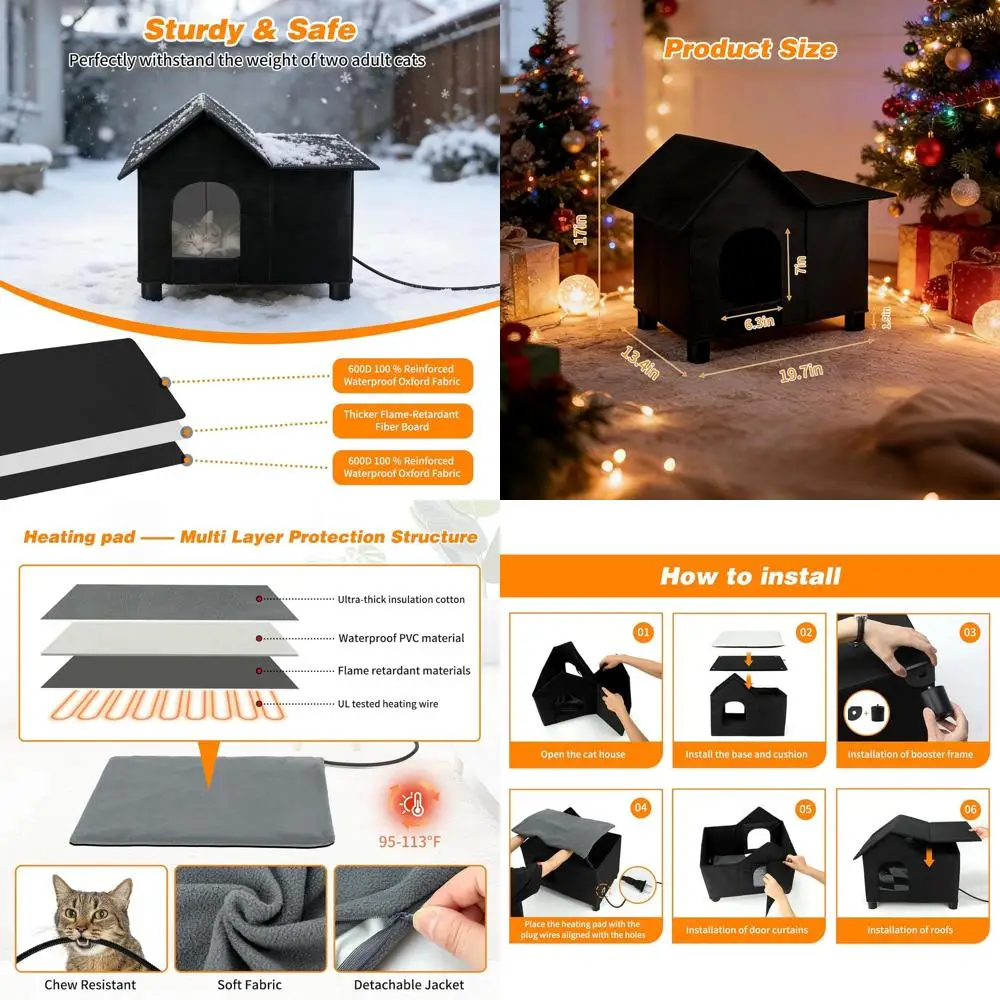 

Elevated Outdoor Cat Shelter with Thermostatic Heating for Feral Cats, Weatherproof and Easy Assembly