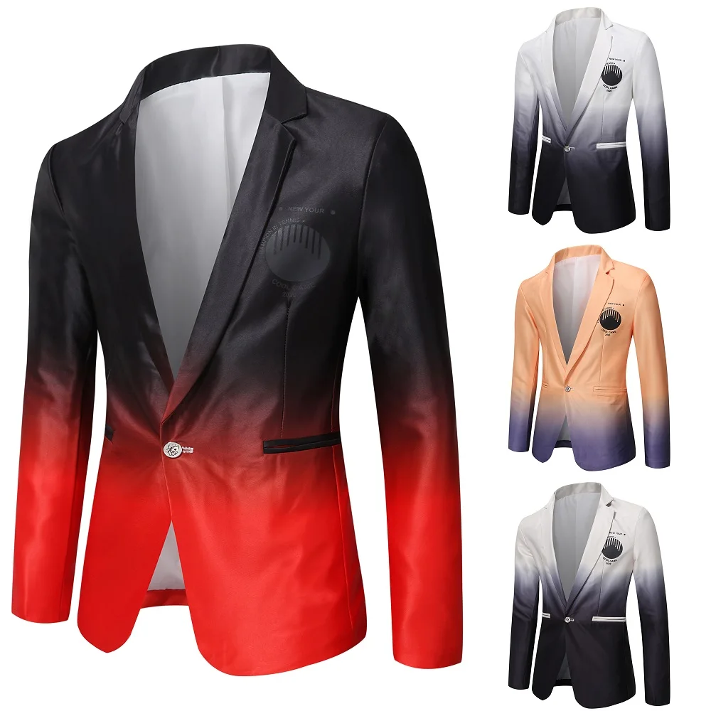 

Spring Faion Men's Slim Fit Casual adient Suit Korean Sle Youth Leisure Western Wear Stand Busin Casual Long Sve