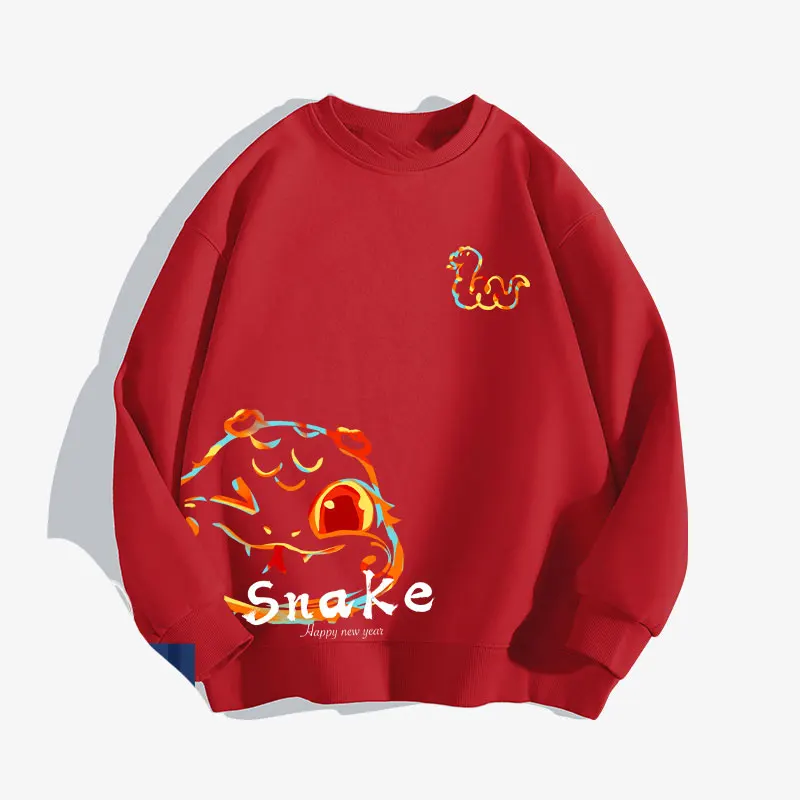 Lucky Dance Snake Red Crew neck hoodie Original 2025 Snake Year of Life Autumn and Winter Cashmere Group Clothing sweatshirt