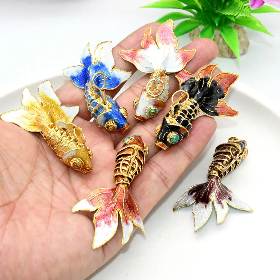 6cm Ring on Fishback Many Enamel Color Cloisonne Movable Big Tail Goldfish Pendants For DIY Jewlery Making