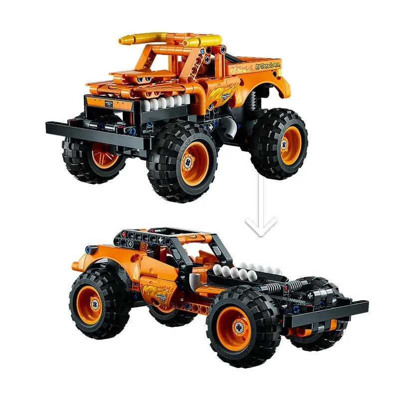 Technical Monster Jam Megalodon  Building Blocks Set 2 in 1 Pull Back Racing Car  Model Kids Toys For Boys Christmas Gifts