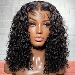 13x4 Deep Wave Bob Wigs Human Hair 180% Density Short Bob Wig Natural Black 10 Inch Deep Curly Transparent Lace Frontal Wig #1B