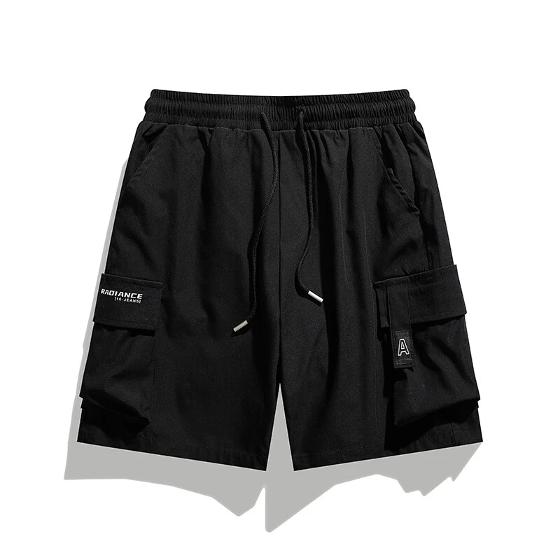Solid Color Retro Drawstring Men's Shorts 2026 Black Pockets Men's Shorts Beige Cotton Designer Casual Korean Style