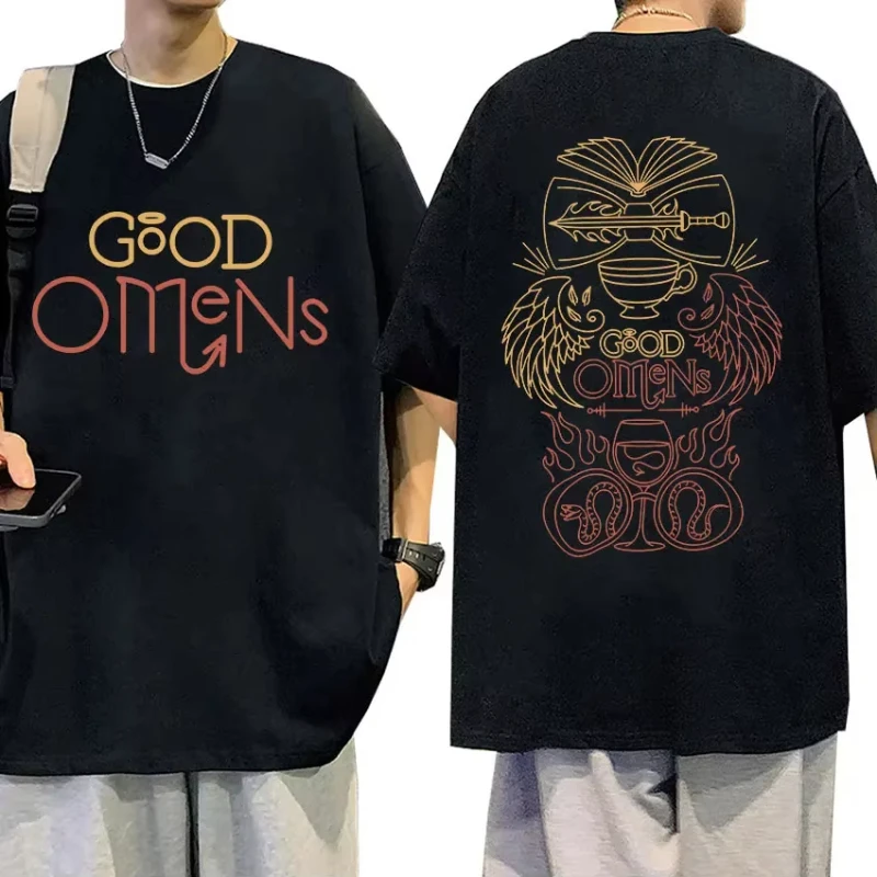 Classic Good Omens Vintage Graphic T Shirt Men's Fashion High Quality Cotton T-shirts Unisex Casual Oversized T-shirt