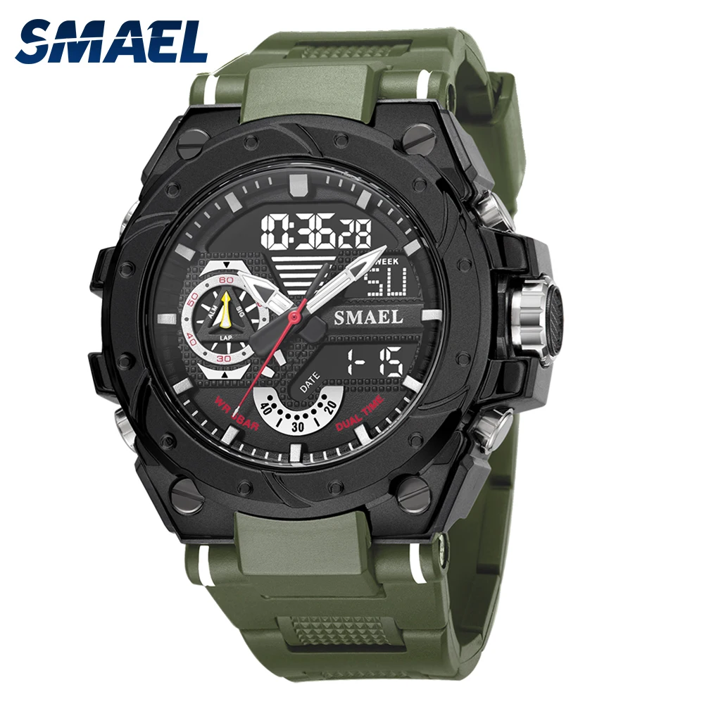 Watch For Men SMAEL Wristwatches Watcholorful Red Bracelet 50M Waterproof Alarm Clock Analog Digitals 8060 Sport Watches