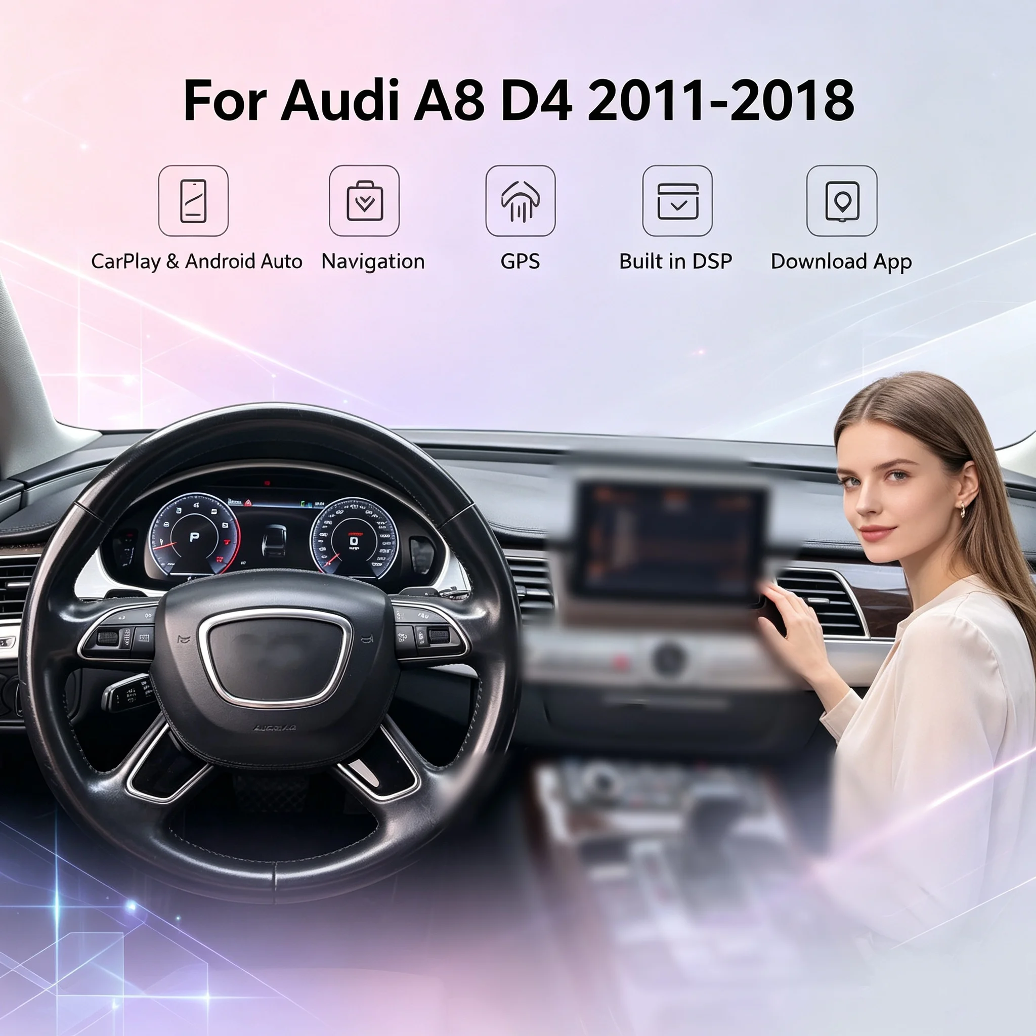 Carplay Android 13 For Audi A8 D4 2011-2018 Car GPS Navigation Auto Stereo Headunit Multimedia Player 4G SIM Satnav