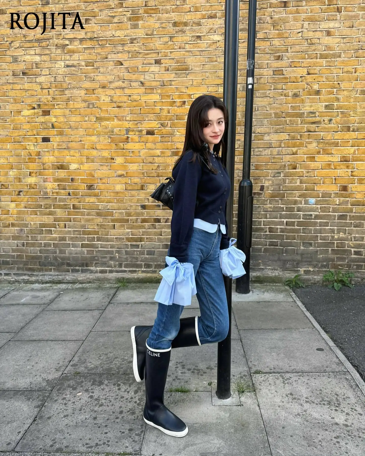 

Bowknot Puff Sleeve Fake Two-Piece Knitted Patchwork Top Sweet Girl Popular Shirt Element Long Sleeve Lady Top