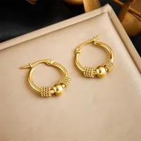 DIEYURO 316L Stainless Steel Golden Hollow Woven Circular Shape Earrings For Womens Fashion 2024 New Ear Jewelry Lady Gift Party - Image 2