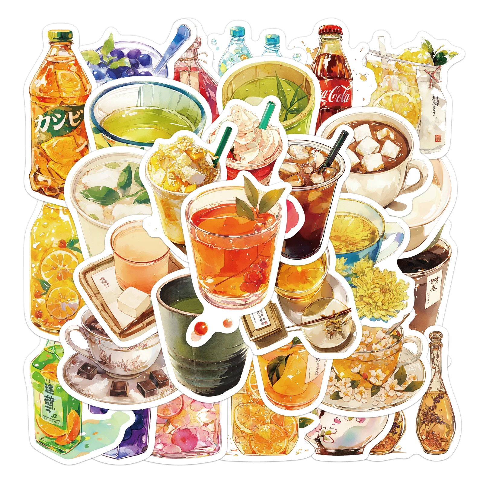 30PCS Drink Shop Series DIY Stickers Exquisite Ins Style Fruit Tea Coffee Small Fresh Beverage Pattern Notebook Material Sticker
