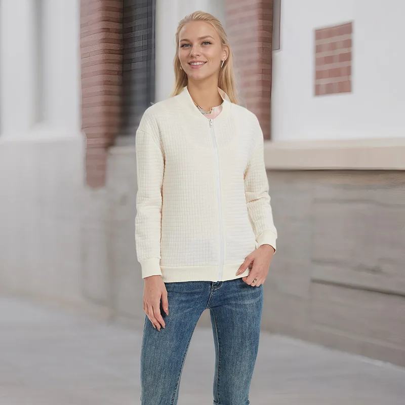 

Повседневная модная женская куртка, однотонный кардиган с круглым вырезом и длинными рукавами на молнии, вязаный топ для одевания