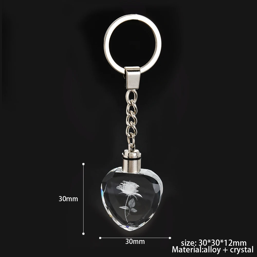 Strass en cristal de forme d'amour avec motif de fleur de rose dégradée, lumière LED, chaîne de continent, clé d'amant, bijoux JOKeyring, coloré, mode