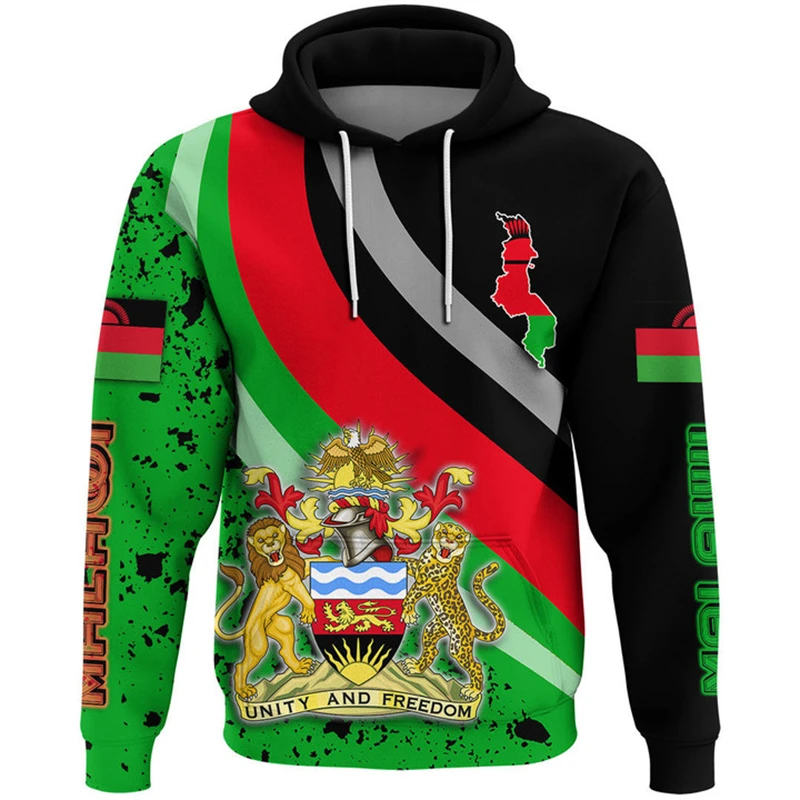 Malawi Country Flag 3D Printed Men Hoodie Fashion Street Long Sleeve Hooded Sweatshirts 2024 New Spring Autumn Oversized Clothes