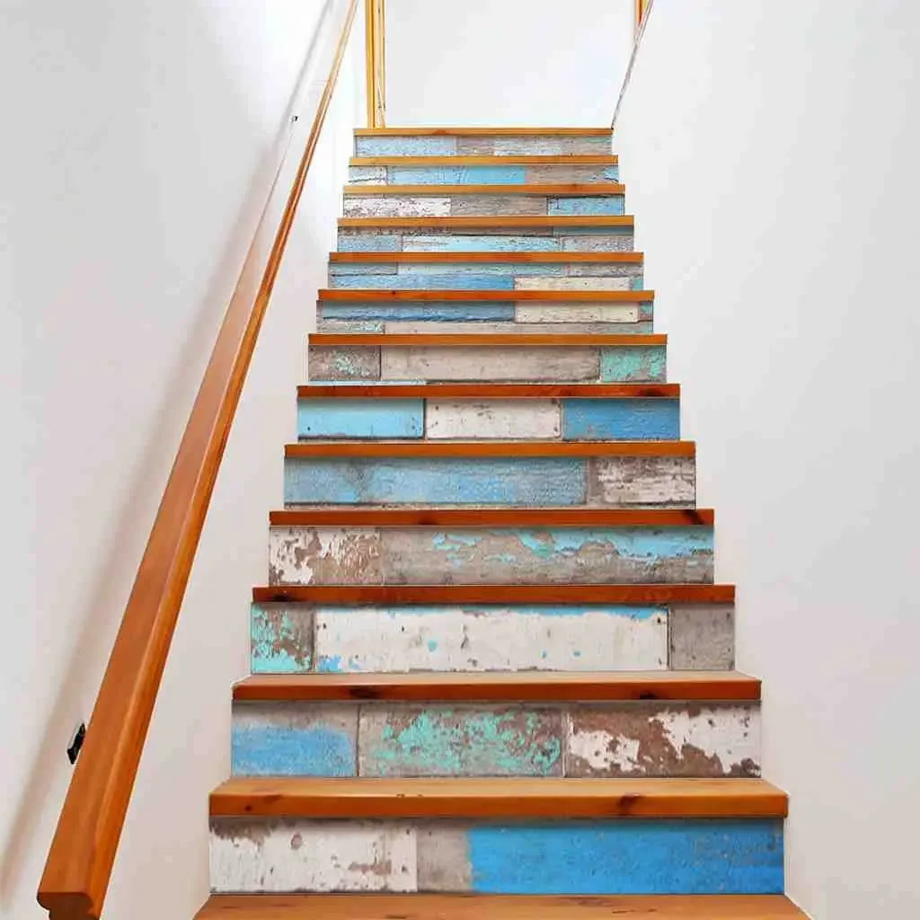 Vintage Rustic Wood Plank Stair Stickers Old Wooden Board Stairway Decals Color Board Self-adhesive Staircase Murals Home Decor