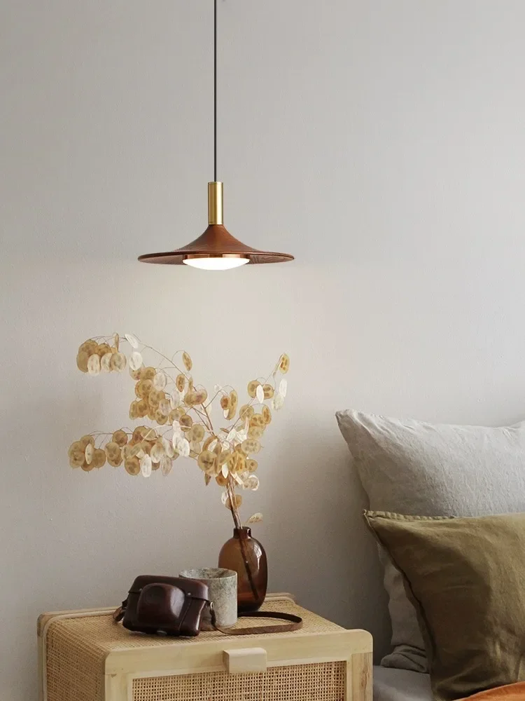 

2025 Led Pendant Lamp Walnut Wood Bedroom Bedside Chandelier Creative UFO Light Japanese Restaurant Lighting 110V 220V Eye Prote