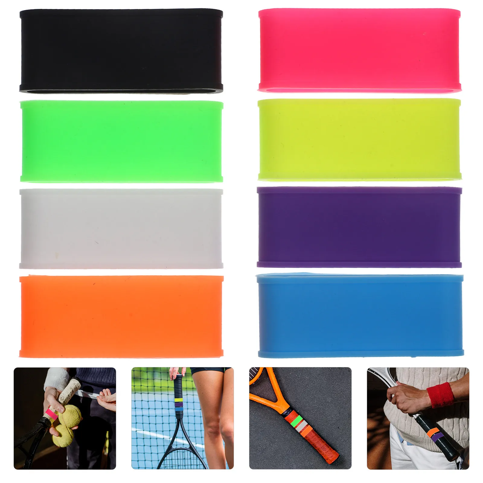 

8Pcs Compact Lightweight Silicone Racket Grip Rings for Tennis Badminton Rackets Non-Skid Overgrip Protector Bands Easy Carry