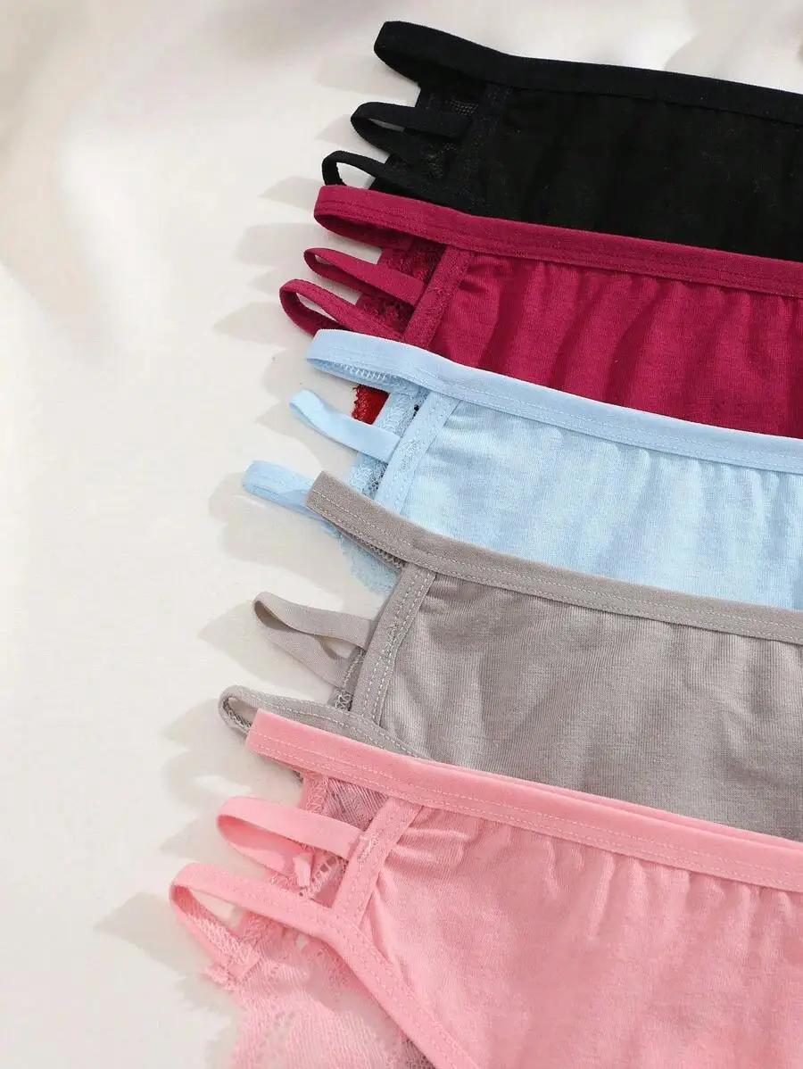 

5 Pcs Women Multicolor Lace Hollow Out Dual Strap Breathable Low Waist Panties