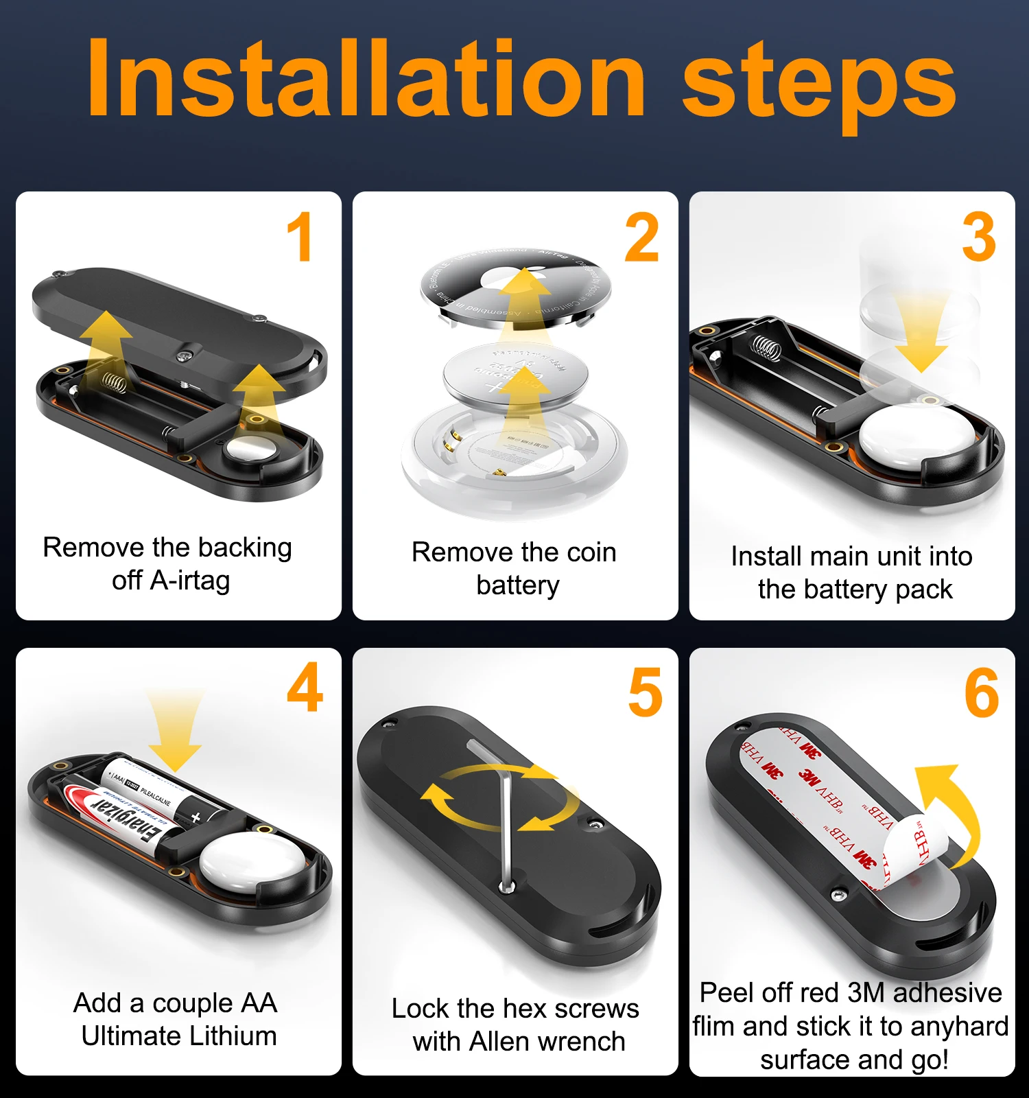 Mini Waterproof Magnetic 10 Year Extended Life Case For AirTag with Hanging and Stick CR2032 Battery Replacement Charge Case