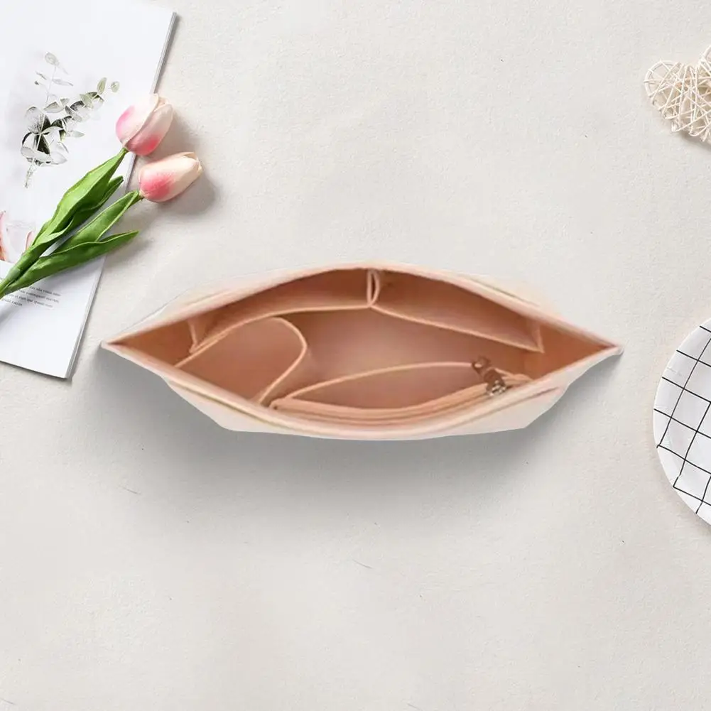 Multi-pocket Felt Organizer Champ Tote Felt Bag Insert with Multi-pocket Design Zipper Cup Pockets Cosmetic Bag for Shoulder