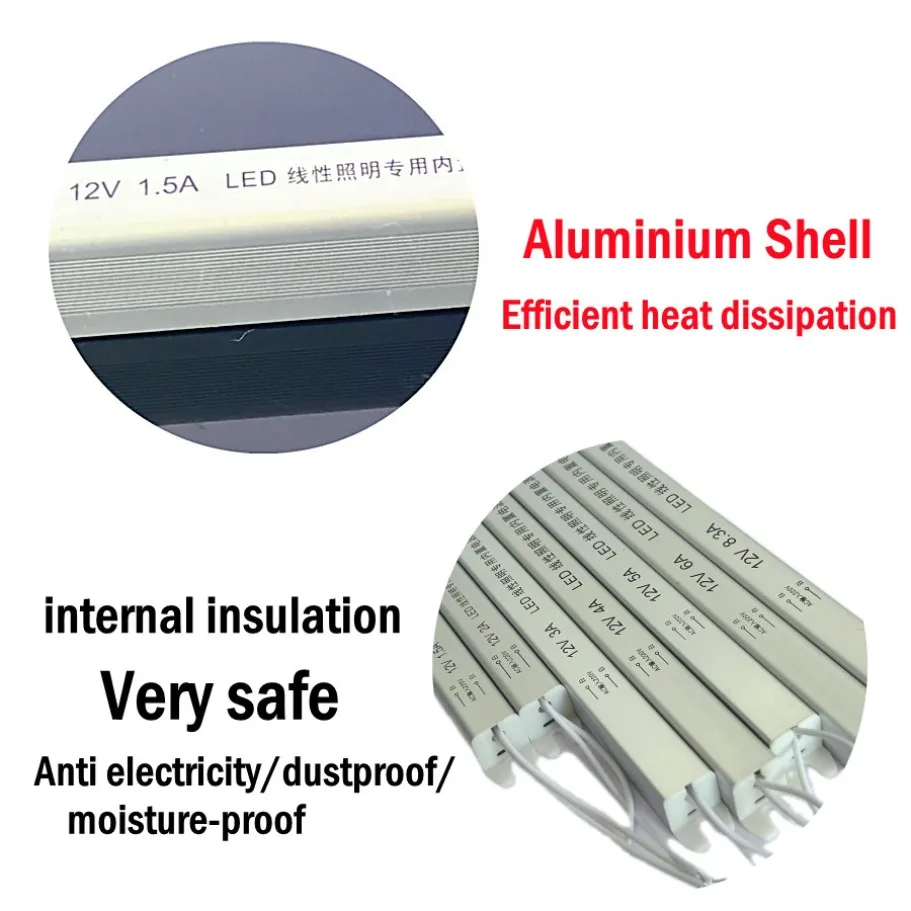 DC12V/24V Potenza di commutazione ultrasottile AC 220V Driver LED Alimentatore Trasformatore di illuminazione per striscia LED 24W 36W 48W 60W 72W 100W
