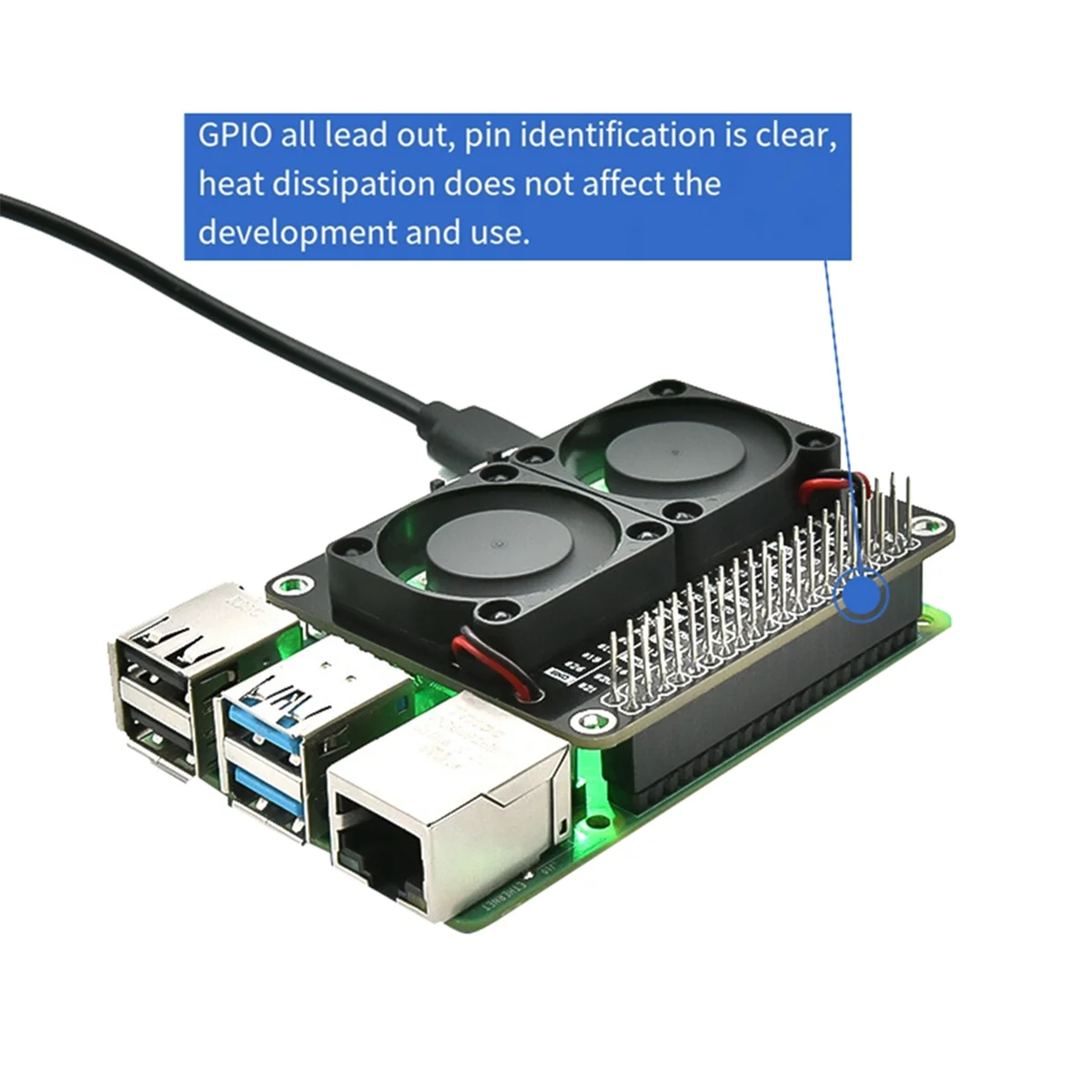 Per scudo doppia ventola di raffreddamento 4B con dissipatore di calore per 5B/4B/Zero con radiatore RPI LED verde