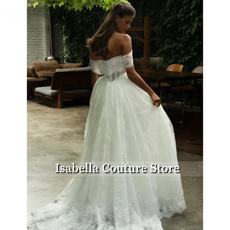 Off Shoulder Wedding Dress 2026 Sleeveless Pearls Appliques A-Line Bride Gown Custom Princess NR500 Vestido de Noiva