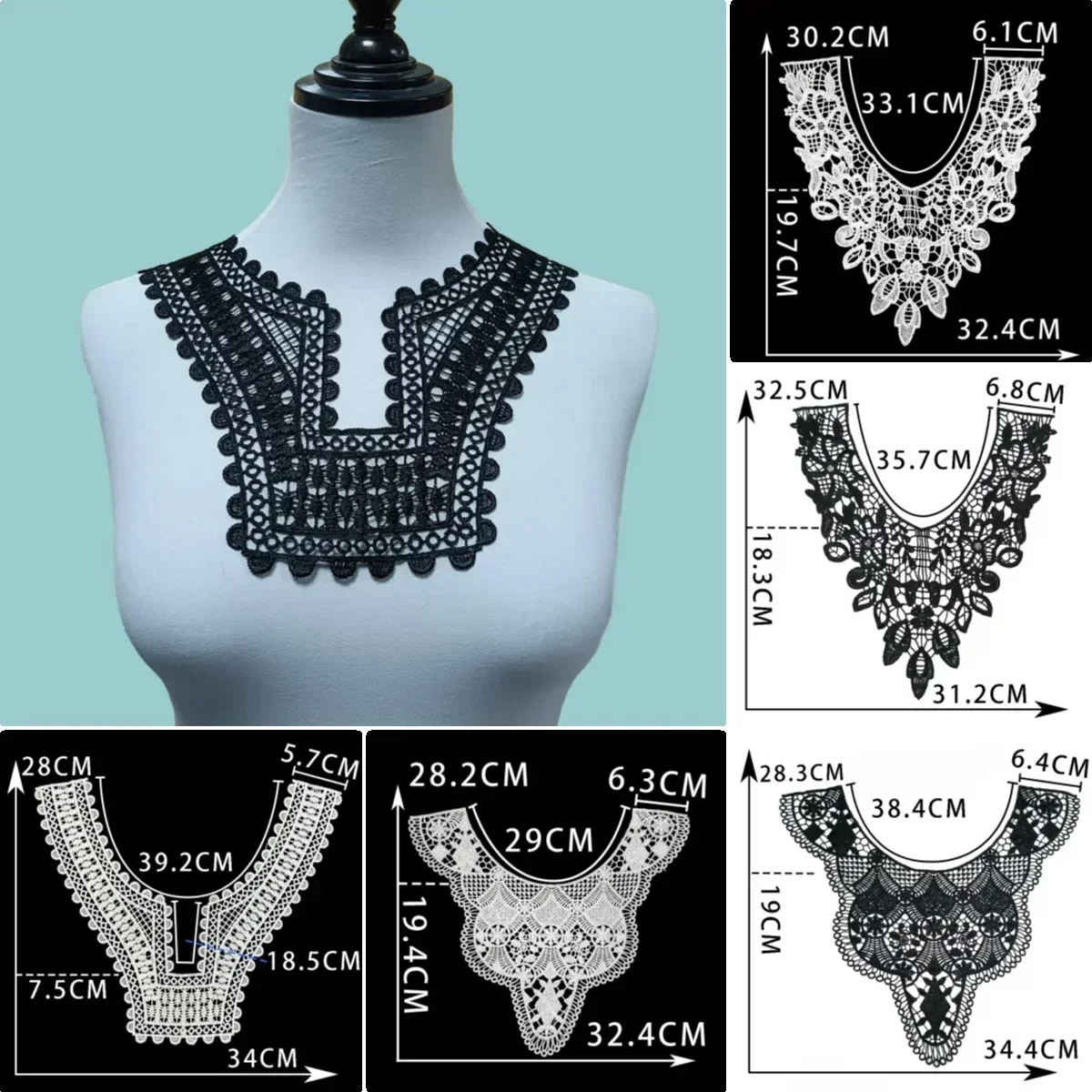 Wholesale sales of 1-10 black and white embroidered polyester hollow Collar shape sewn lace DIY decorative clothing accessories