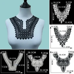 Vendite all'ingrosso di 1-10 accessori di abbigliamento decorativo fai da te in pizzo cucito a forma di colletto cavo in poliestere ricamato in bianco e nero