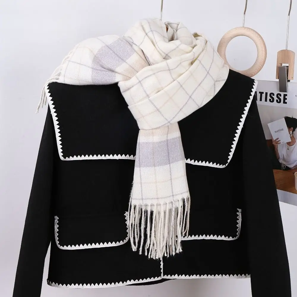 Casual Imitation Cashmere Winter Plaid Scarf Windproof Soft Long Tassel Scarves Thick Warm Blanket Women Wrap Shawls