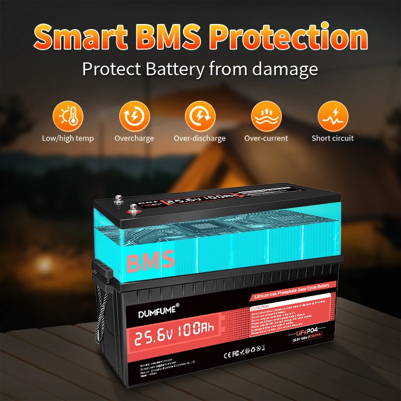 Dumfume 24V 100Ah Lifepo4 Lithium Battery 100A BMS 12V 600Ah/12V 314Ah/12V 100Ah/36V 100Ah Battery Solar RV 1 Year Warranty